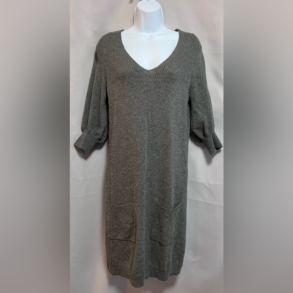 Lauren Ralph Lauren Dress‎ Sz Medium Gray Wool Cashmere 3/4 Sleeve V-neck